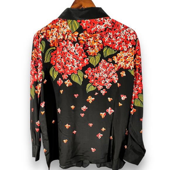 Bob Mackie Wearable Art Silk Blouse Black Floral Large - Picture 4 of 11